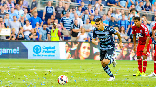 Dwyer scored his third goal by converting a penalty kick in the 41st minute becoming the first Sporting KC player to score a hat-trick in the first half of a match. - Photo by Michael Alvarado for Dos Mundos